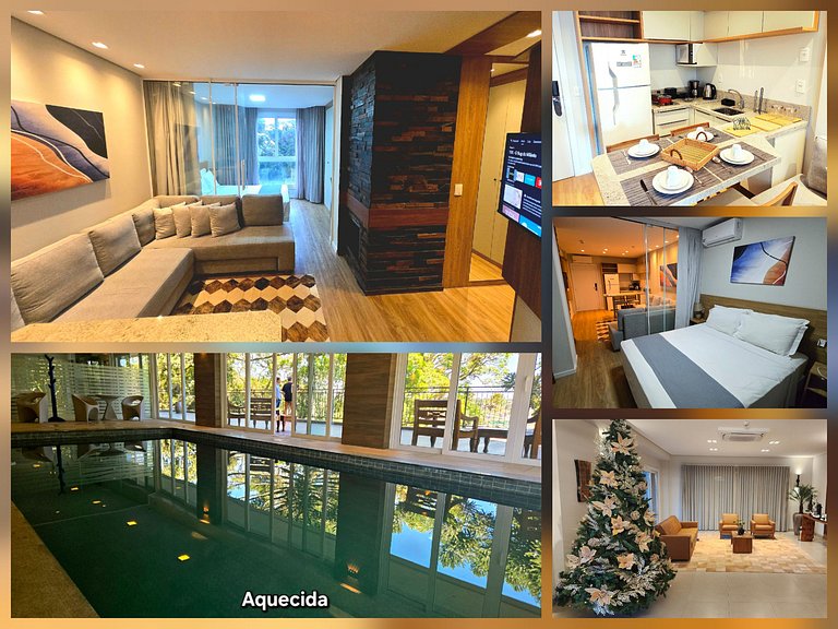 Flat Luxo c/ Lareira + Piscina | Serra Class