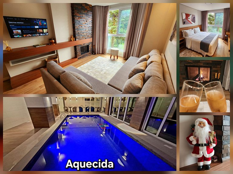Flat com Lareira e Piscina Aquecida em Canela