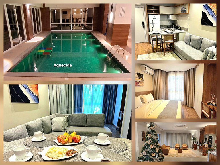 Flat Premium  com Lareira e Piscina aquecida