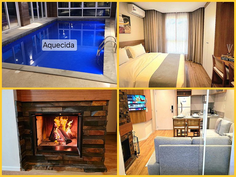 Flat Premium na Serra c/ Lareira + Piscina